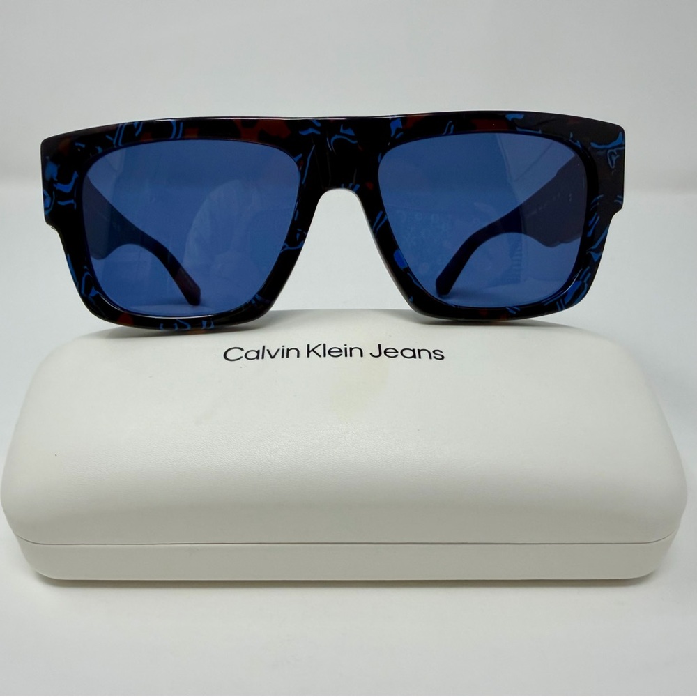 Calvin Klein Jeans CKJ23654S Men's Square Sunglasses Black Frame Blue Lens